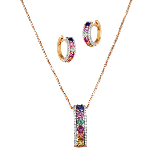 Rainbow inspired 18K Gold Pendant set